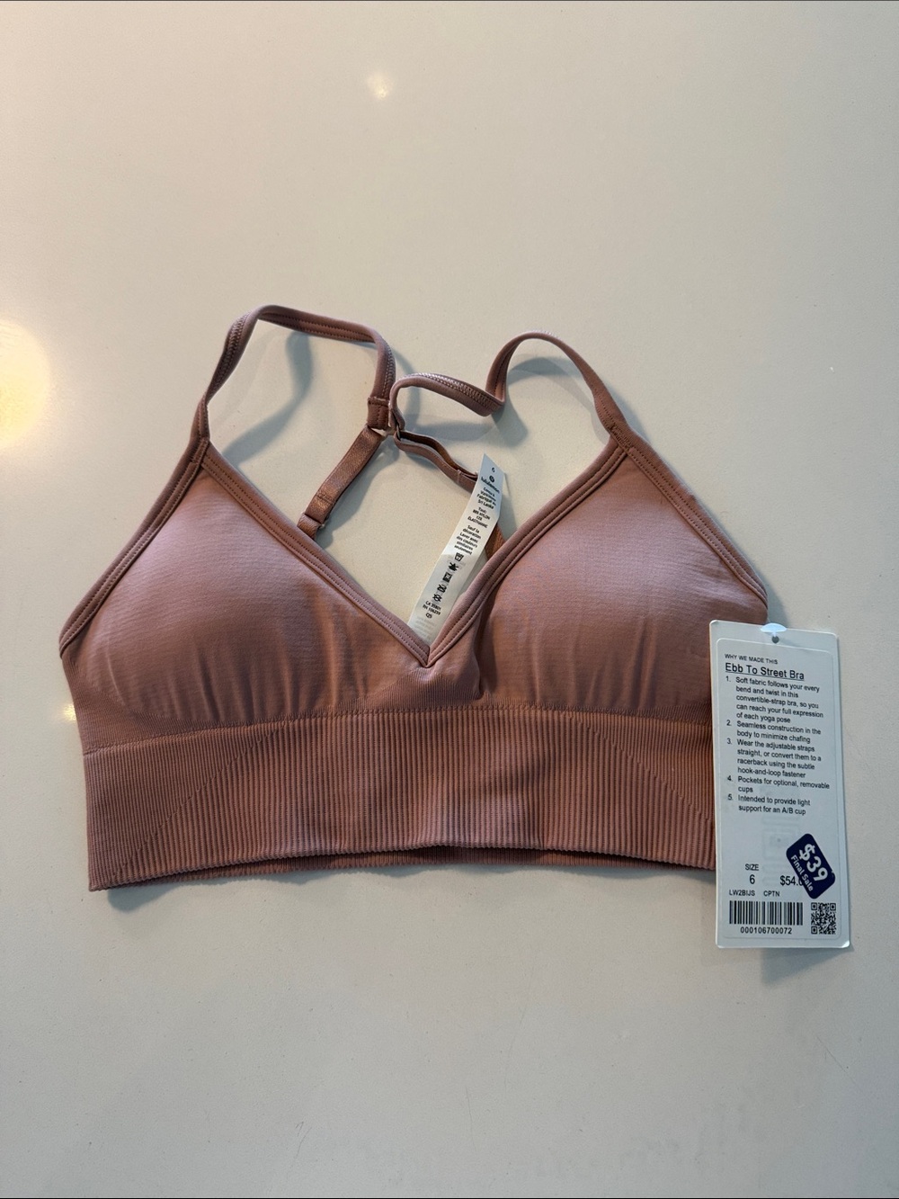 lululemon athletica Dusty Mauve Ribbed Bralette with Adjustable Straps